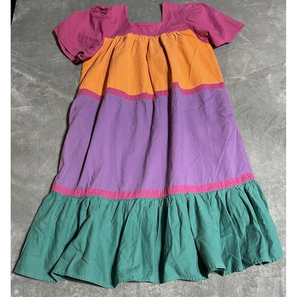 Vintage Allison Rhea Dress Womens‎ Medium Colorful Tiered Artsy Embroidered Fish